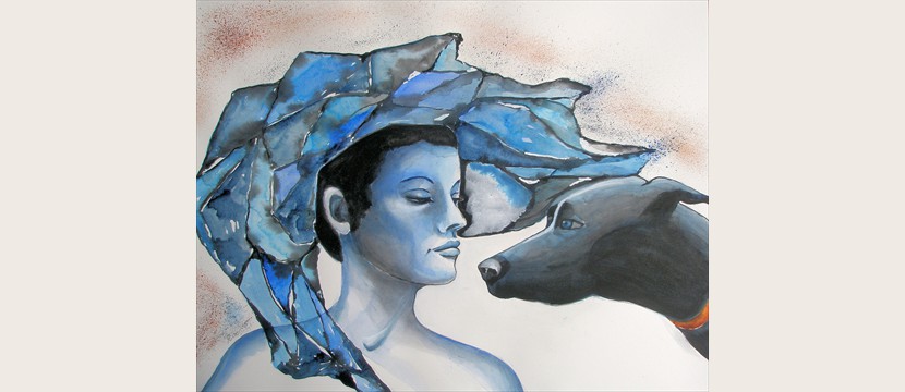 Frau mit blauem Hut